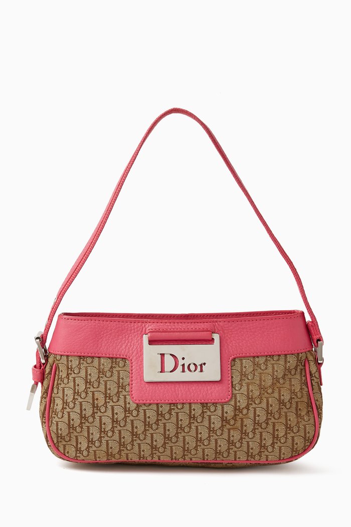 

Columbus Monogram Shoulder Bag in Leather & Canvas, Pink
