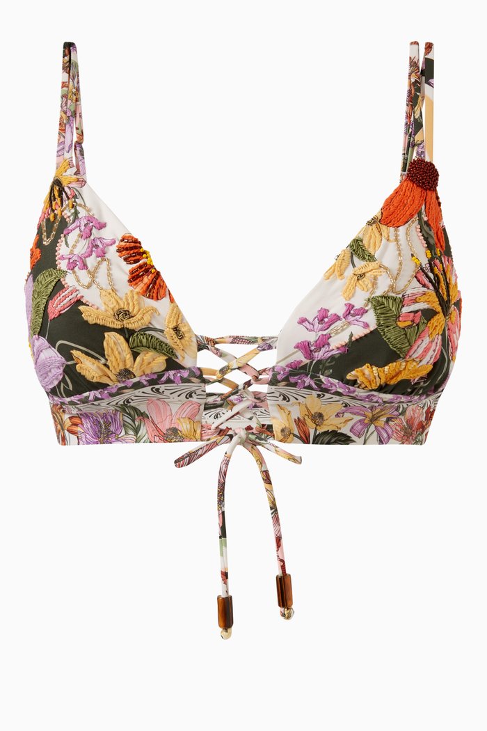 Mia Embroidered Bikini Top, Multicolour