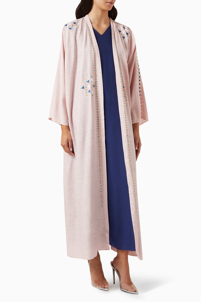 

3-piece Embroidered Abaya Set in Linen, Pink