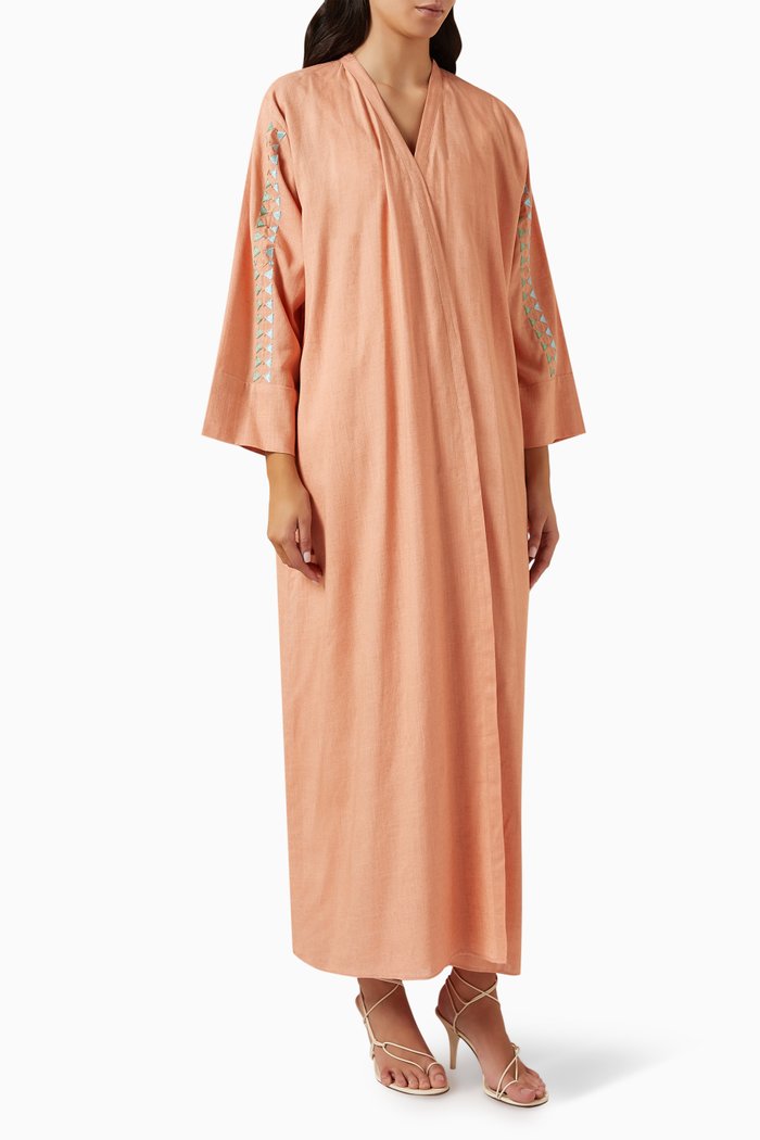

Embroidered Abaya in Linen, Orange