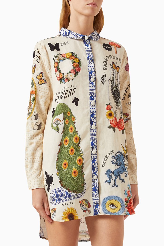 

Oversized Embroidered Shirt in Viscose-blend, Multicolour