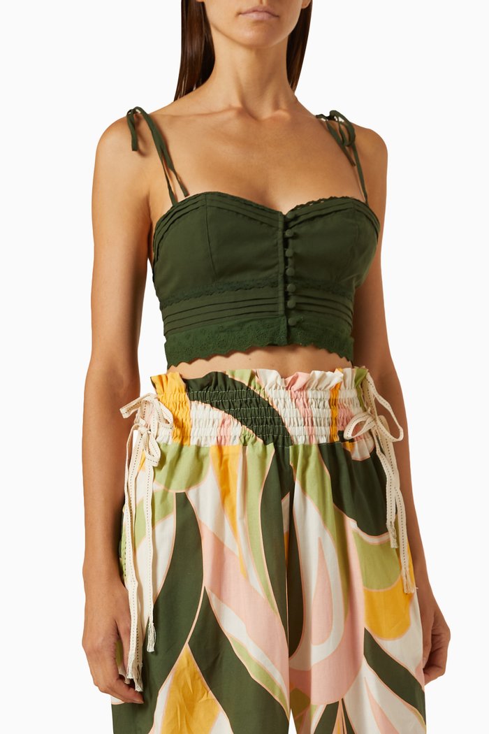 Ariel Vitreo Crop Top in Cotton, Green