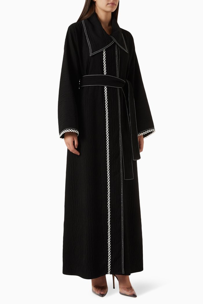 

Contrast-stitch Embroidered Abaya, Black