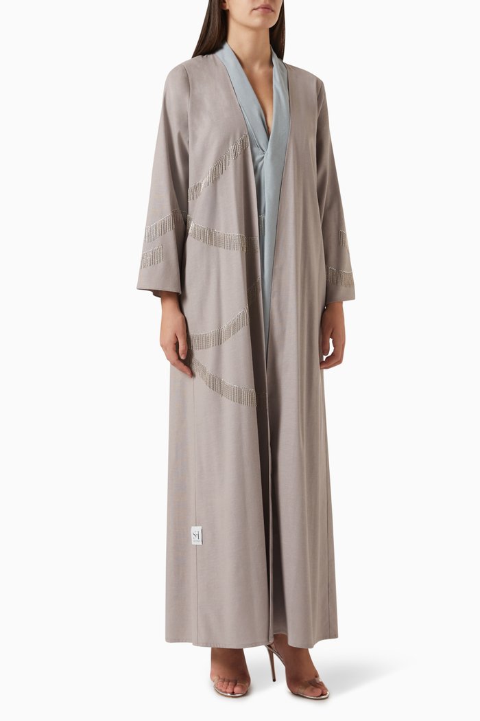 

3-piece Embellished Abaya Set, Grey
