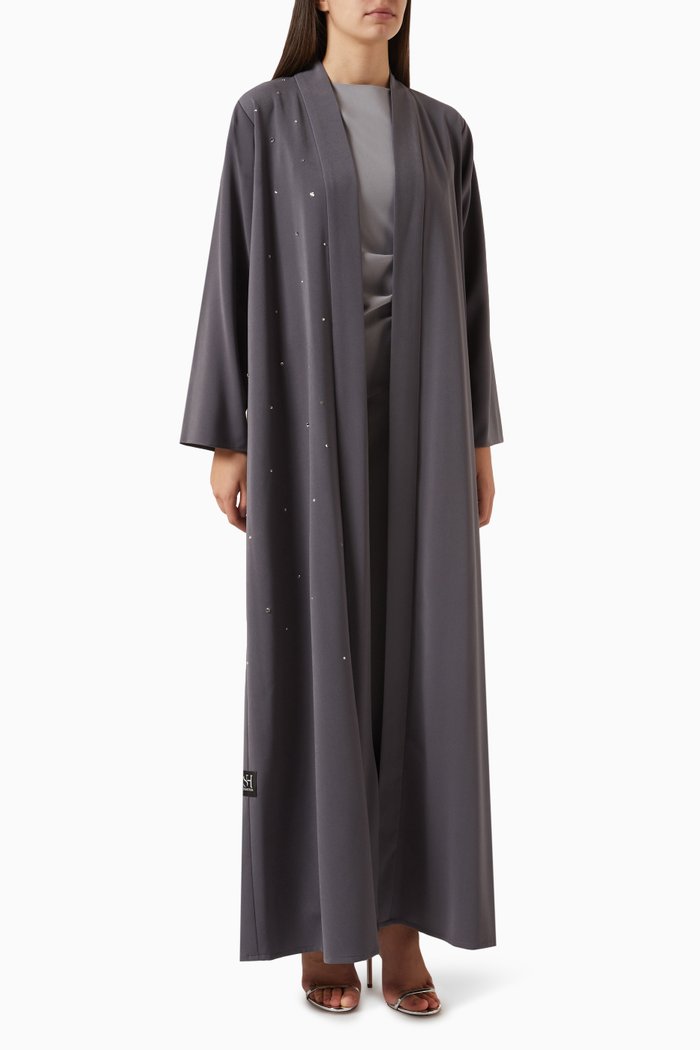 

3-piece Embellished Abaya Set, Grey