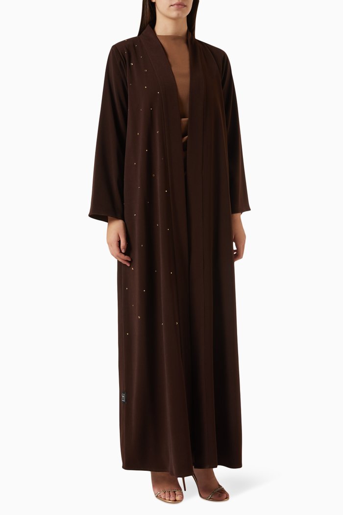 

3-piece Embellished Abaya Set, Brown