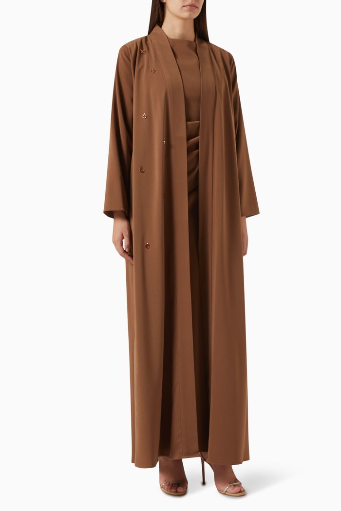 

3-piece Embellished Abaya Set, Brown