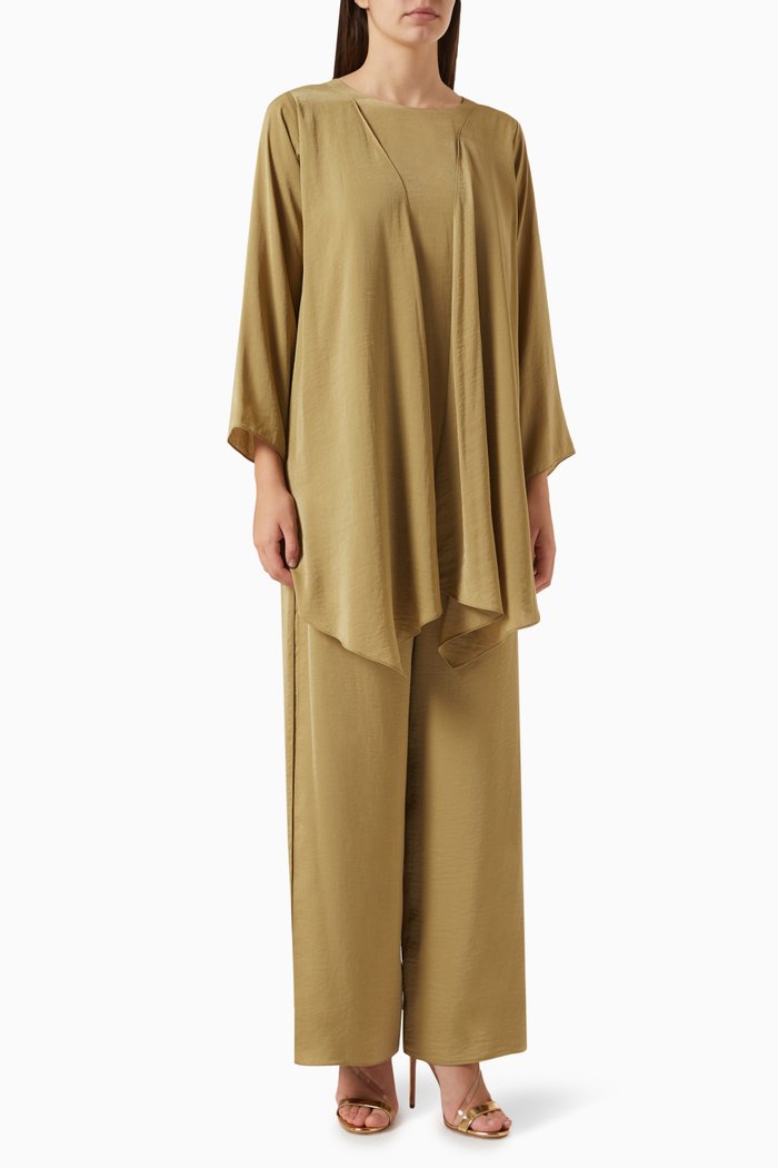 

2-piece Draped Top & Pants Set, Green