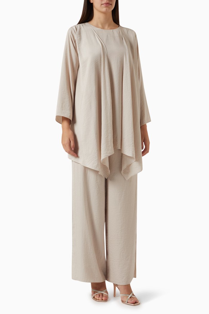 

2-piece Draped Top & Pants Set, Neutral