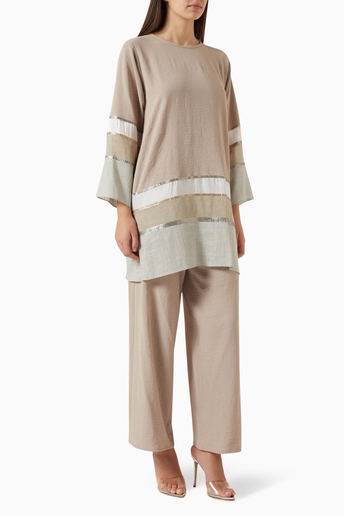

2-piece Sequin-embellished Top & Pants Set, Grey