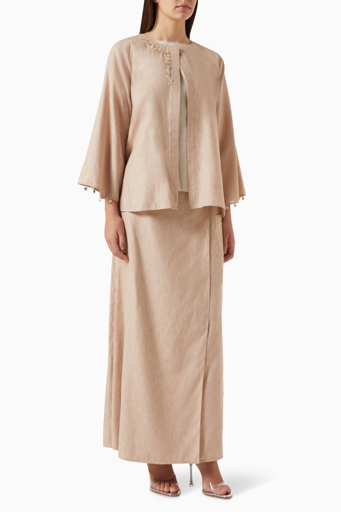 

3-piece Sequin-embellished Jacket, Top & Maxi Skirt Set, Neutral
