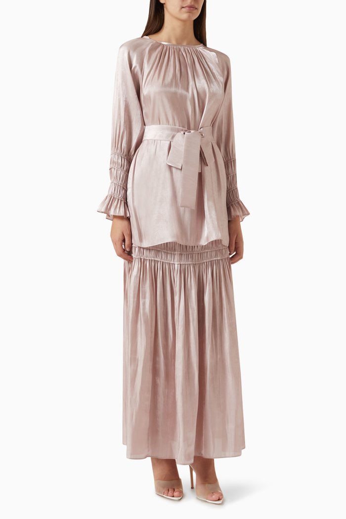

2-piece Ruched Top & Maxi Skirt Set in Organza, Pink