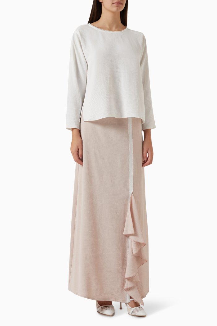 

2-piece Top & Ruffled Maxi Skirt Set, Pink