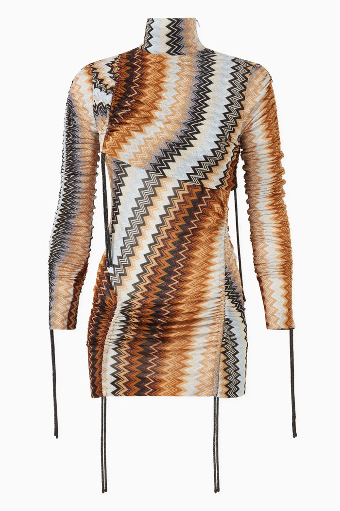 

Zig Zag Turtleneck Top in Lurex, Brown