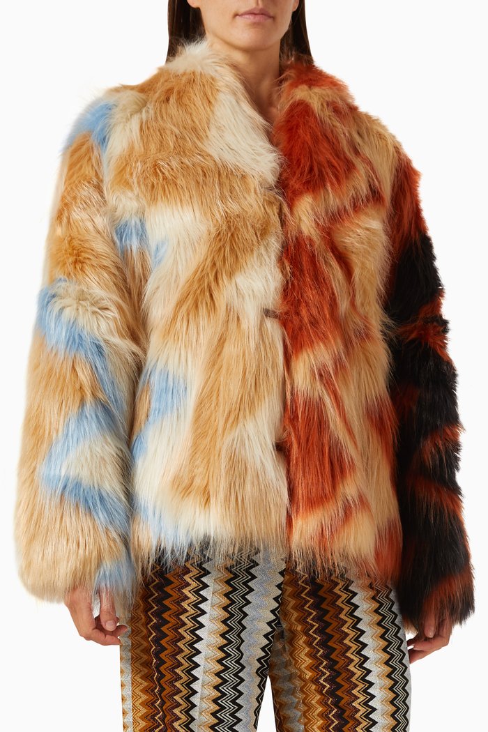 

Zig Zag Coat in Faux Fur, Multicolour