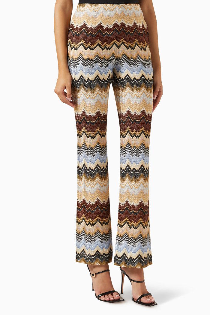 

Zig Zag Flared Pants in Lurex, Brown