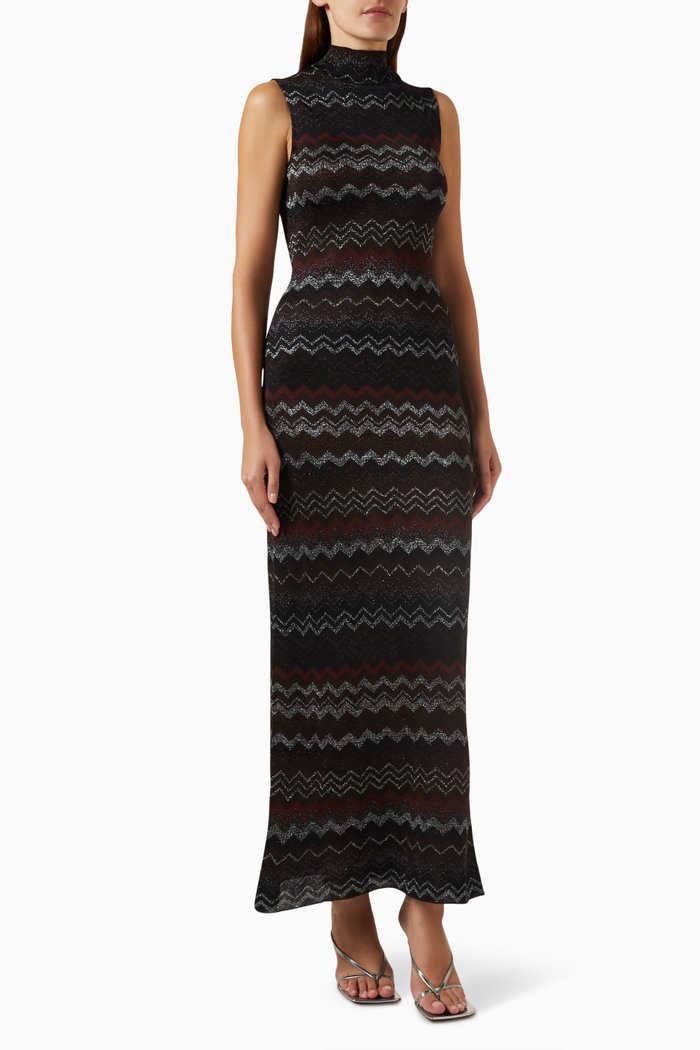 

Zig-zag Maxi Dress in Lurex-blend, Black