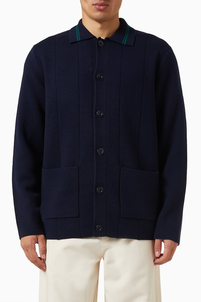

La Veste En Maille Cardigan in Merino Wool Knit, Blue