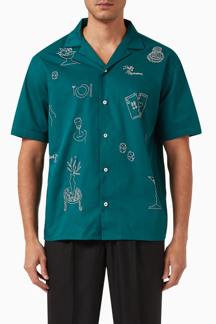 

Embroidered Hawaiian Shirt in Cotton, Green
