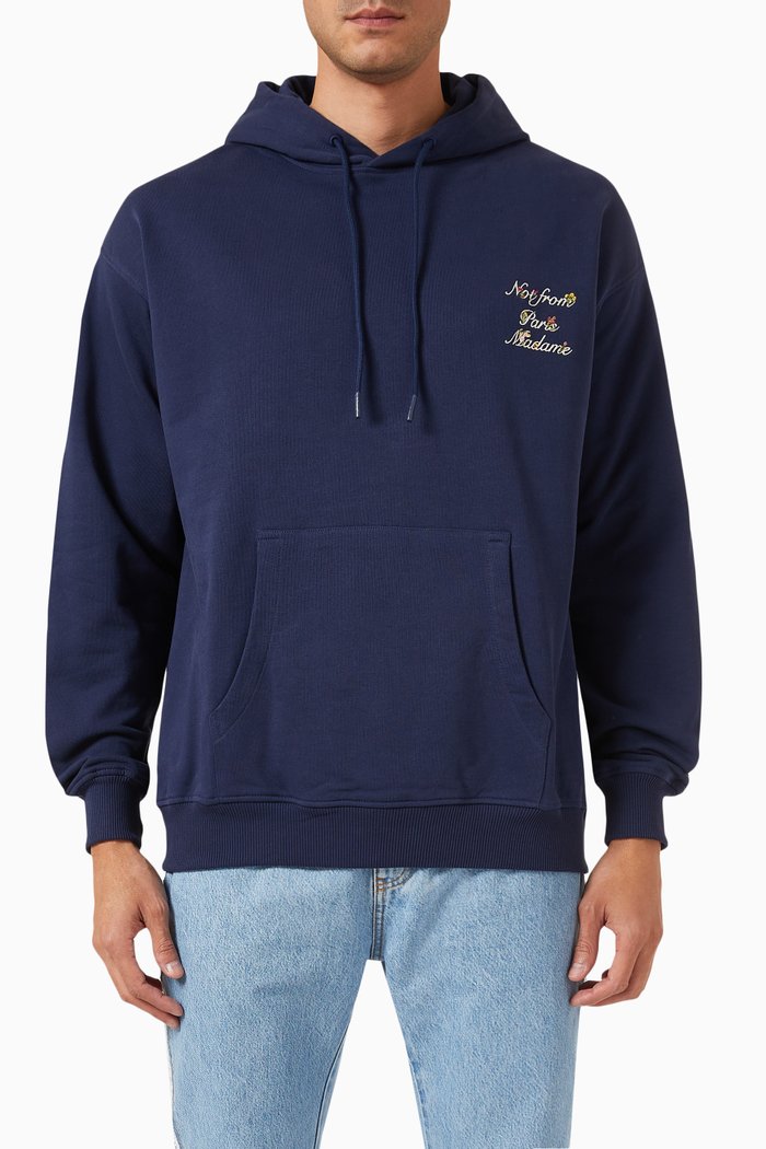 Le Hoodie Slogan à Fleurs in French Terry, Blue