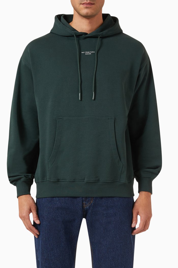 Le Hoodie Slogan Classique in French Terry, Green