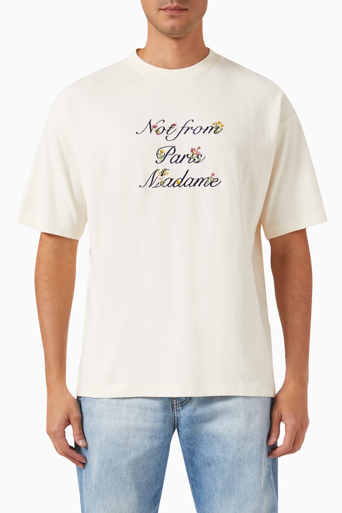 

Le T-shirt Slogan à Fleurs in Cotton Interlock, Neutral