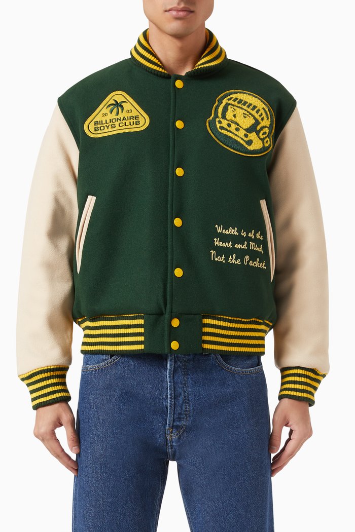 

Tropical Varsity Jacket in Nylon Blend, Green
