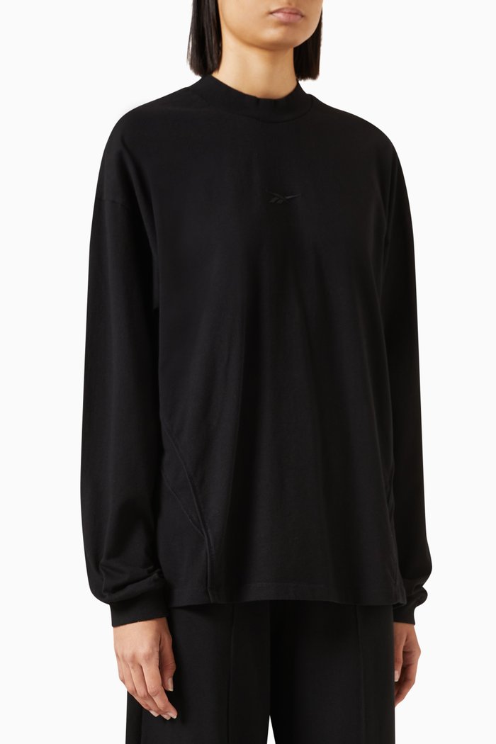 

Piped Long Sleeve T-Shirt in Cotton-jersey, Black