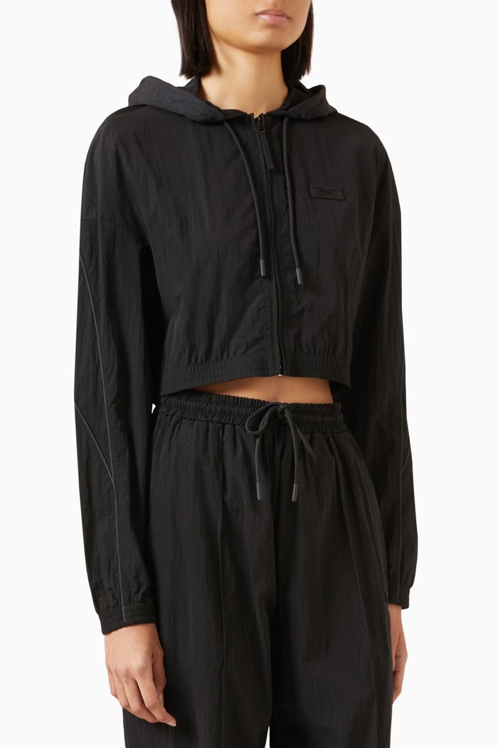 

Hooded Track Jacket in Nylon, Black
