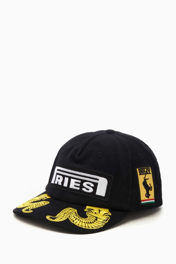 

Printed Baseball Cap in Corduroy, Black