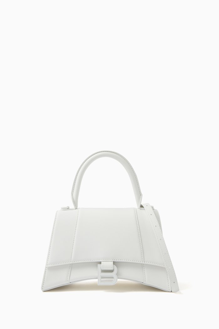 

Small Hourglass Top-handle Bag in Matte Calfskin, White