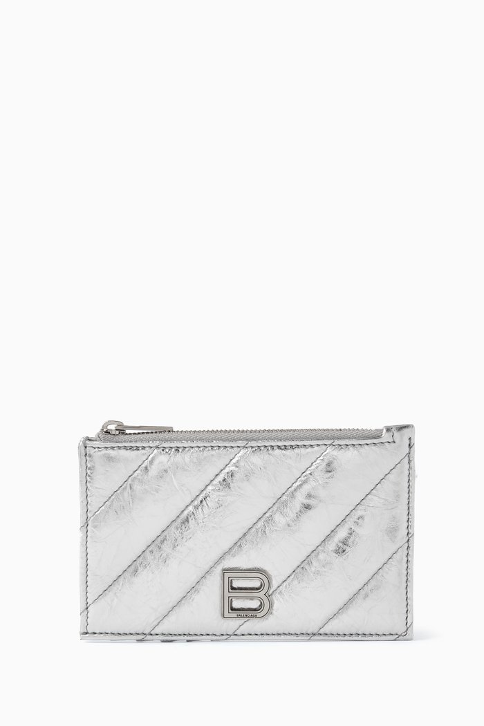 

Long Coin & Card Holder in Metallic Calfskin, Silver