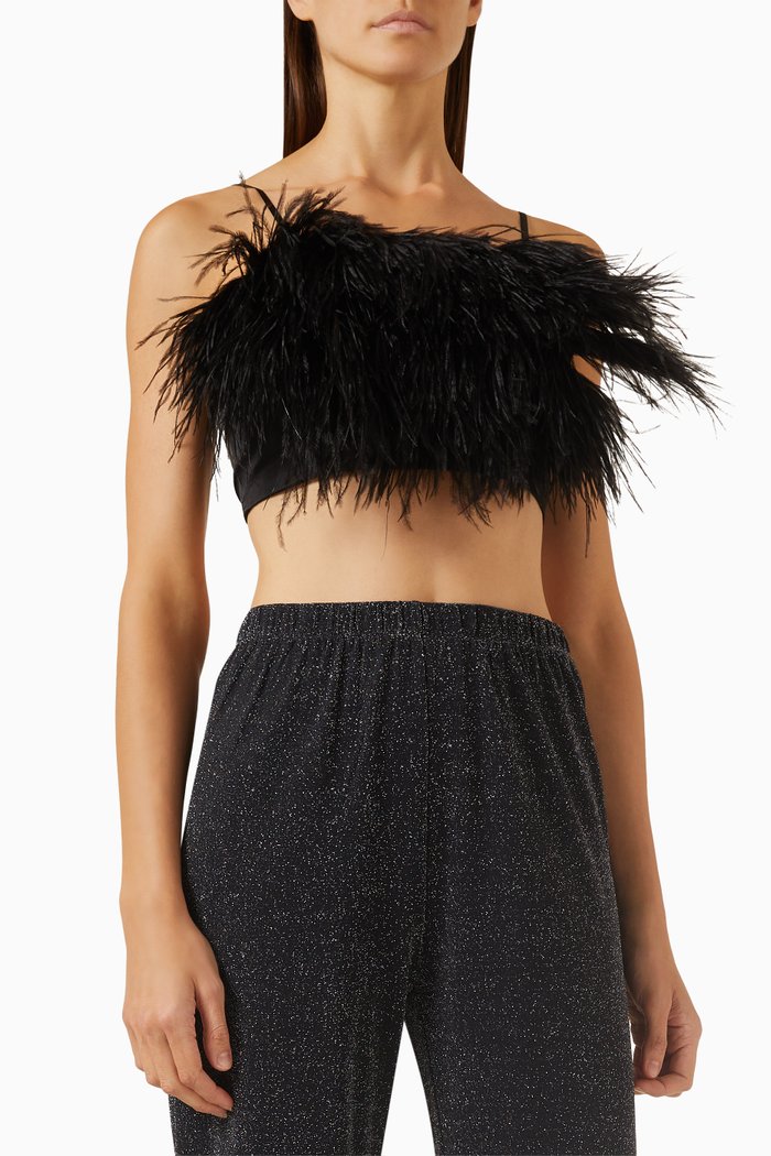 

Boheme Feather-trimmed Top in Ecovero, Black