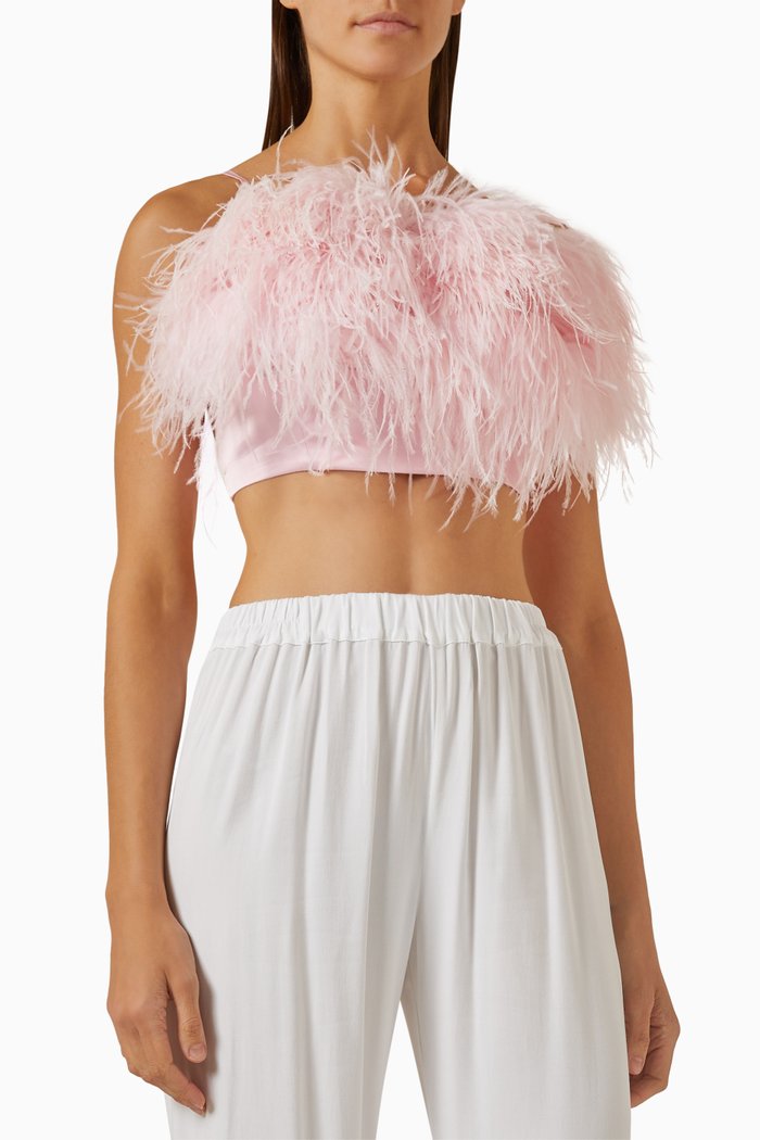 

Boheme Feather-trimmed Top in Ecovero, Pink