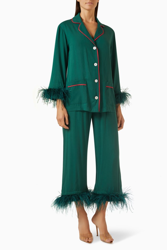 

Detachable Feather Party Pyjama Set in Viscose, Green