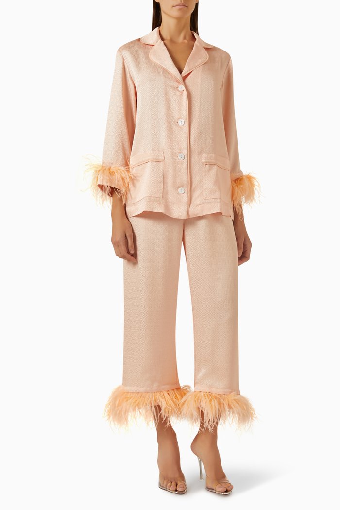 

Detachable Feather Party Pyjama Set in Viscose, Orange