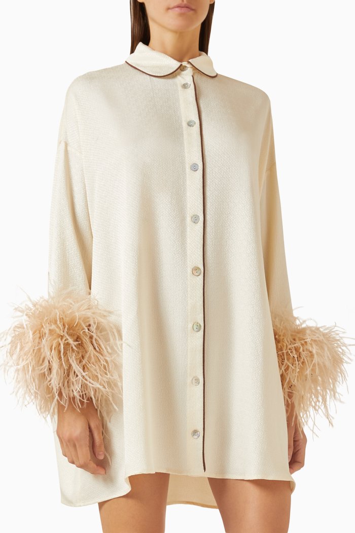 

Detachable Feather Pastelle Oversized Shirt Dress, Neutral