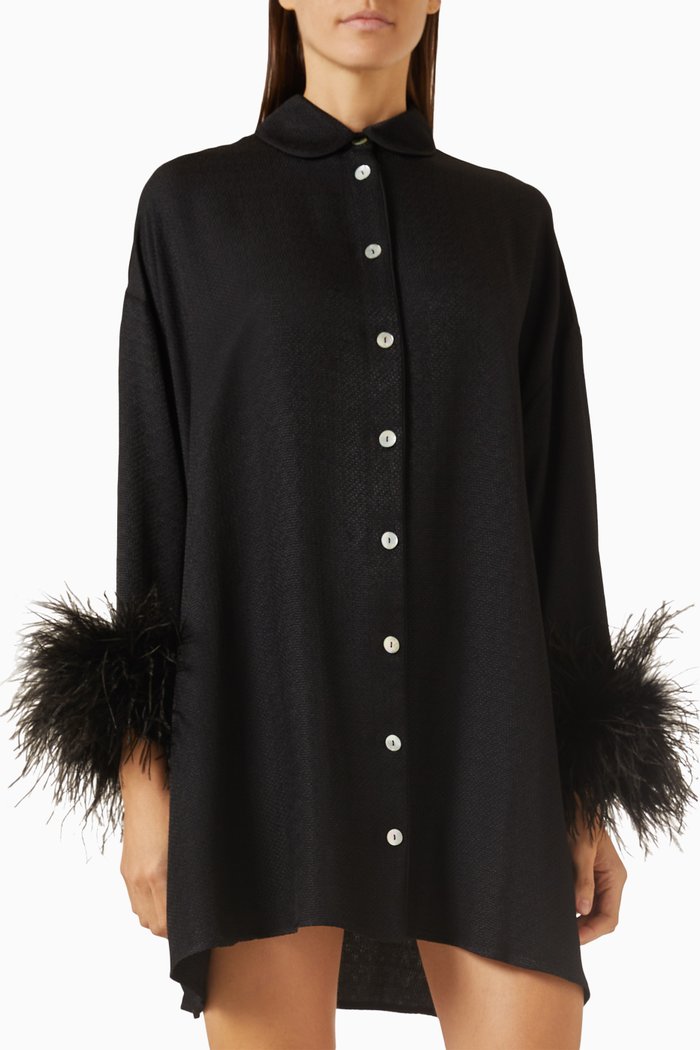 

Detachable Feather Pastelle Oversized Shirt Dress, Black