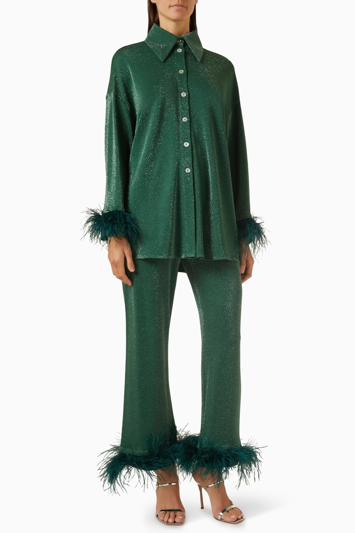 

Cosmos Oversized Pyjama Set in Metallic Jersey, Green