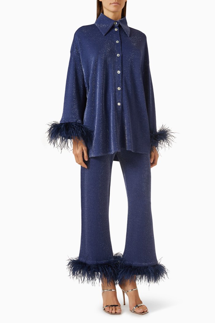 

Cosmos Oversized Pyjama Set in Metallic Jersey, Blue