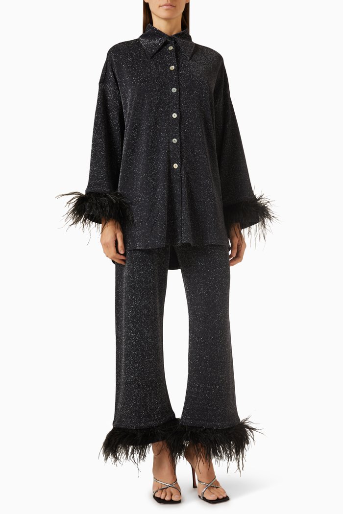

Cosmos Oversized Pyjama Set in Metallic Jersey, Black