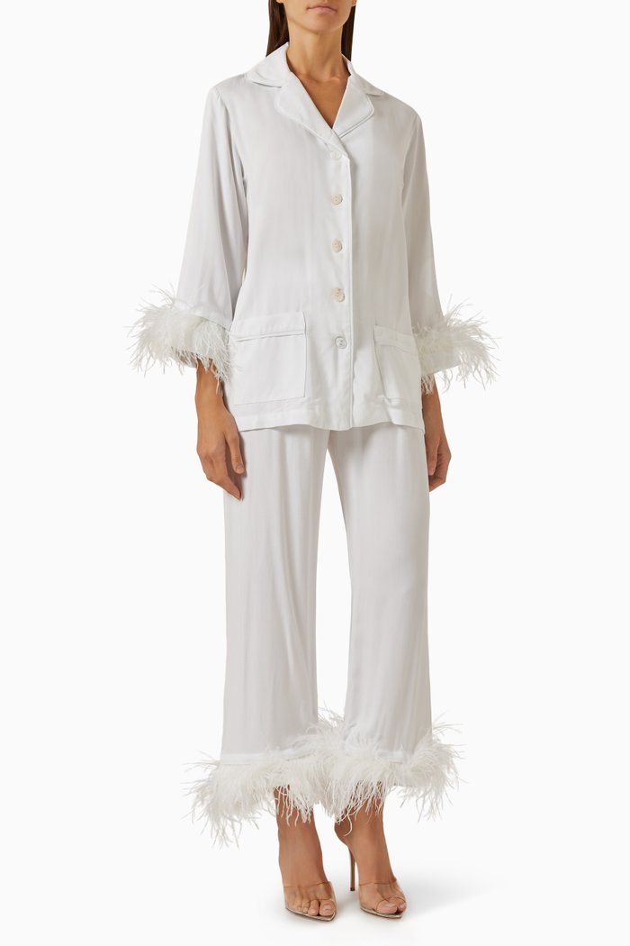 

Detachable Feather Party Pyjama Set in Viscose, White