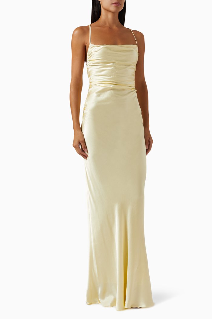 La Lune Lace Back Maxi Dress, Yellow