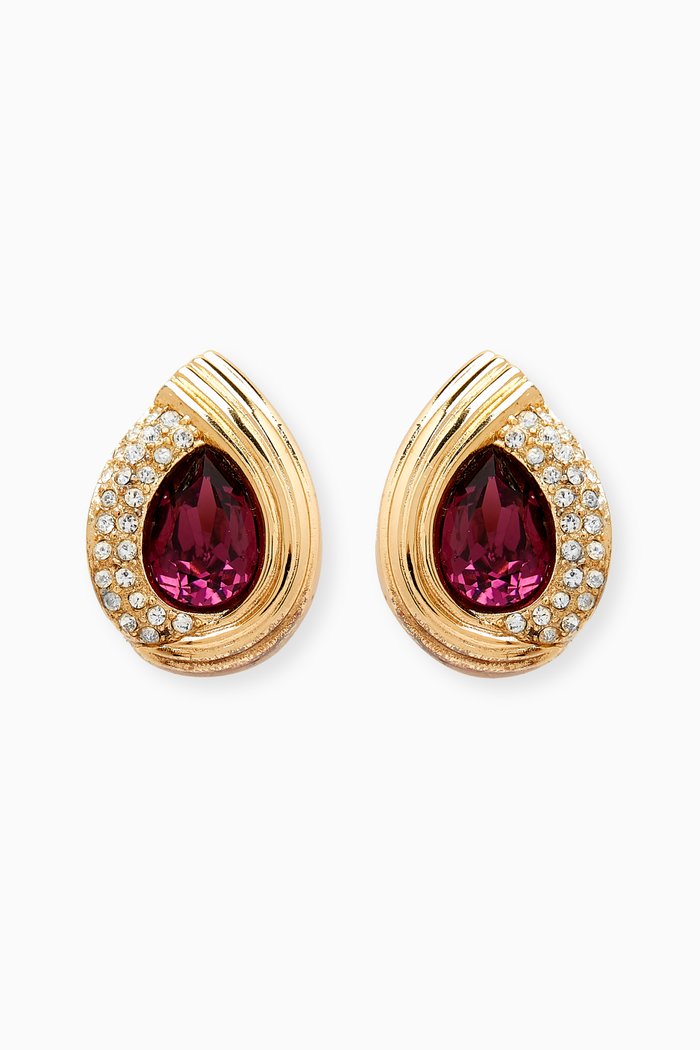 

1980s Vintage Christian Dior Amethyst Clip-On Earrings, Gold