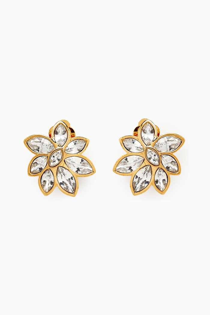 

1980s Vintage Swarovski Floral Clip-On Earrings, Gold
