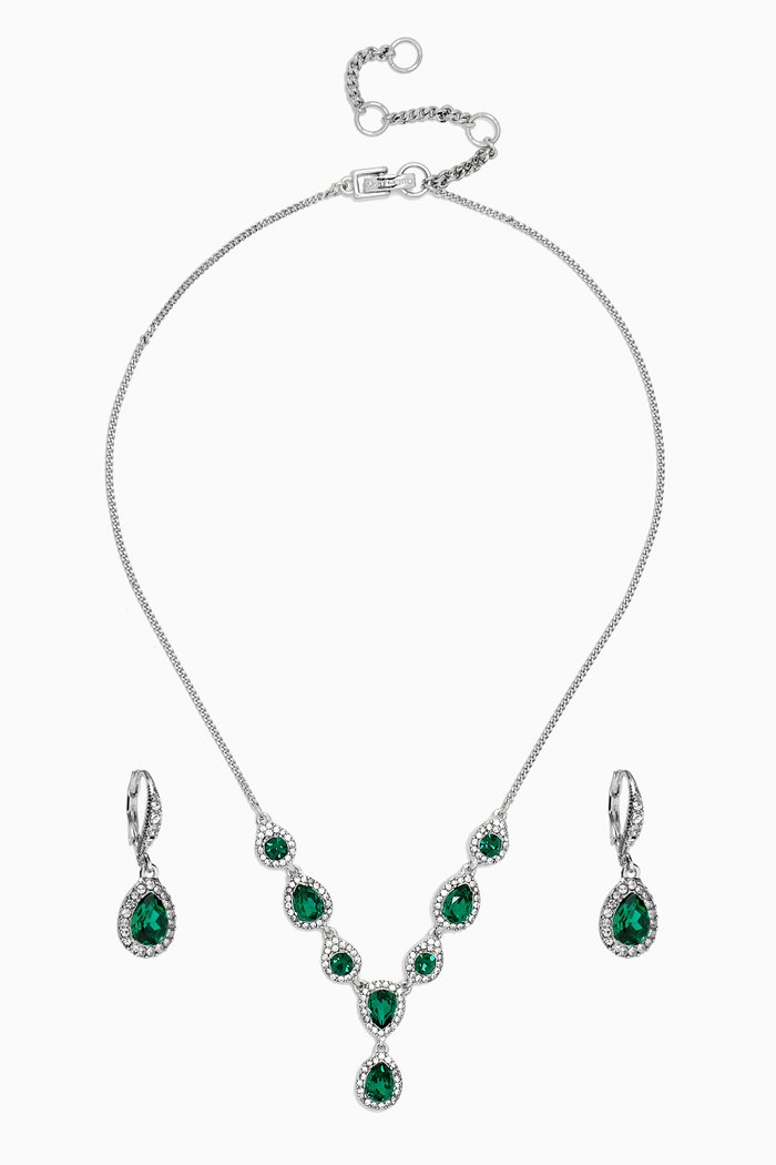 

1920s Vintage Edwardian Revival Givenchy Necklace & Earrings Set, Silver