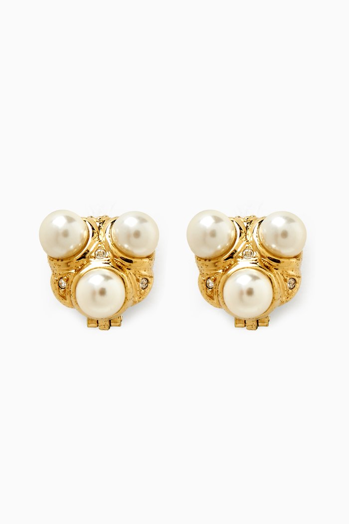 

1980s Vintage Christian Dior Faux Pearl Clip-On Earrings, Gold