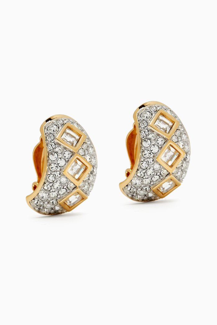 

1990s Vintage Swarovski Demi-hoop Clip-On Earrings, Gold