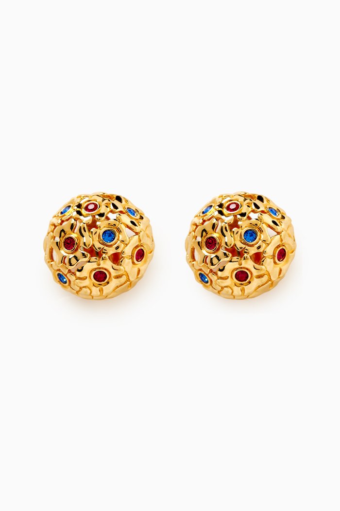 

1980s Vintage Swarovski Dome Clip-On Earrings, Gold
