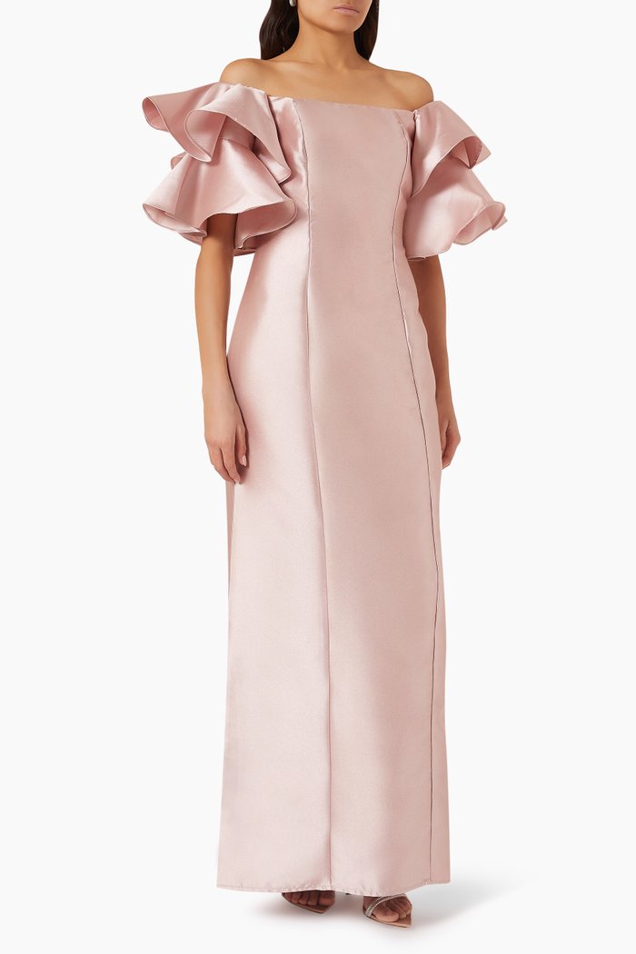 

Ruffle-sleeve Maxi Dress in Mikado, Orange